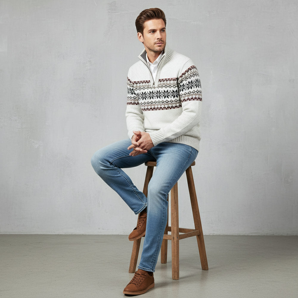 Moderner Herren Strickpullover | Reißverschluss | Stehkragen | Herbst