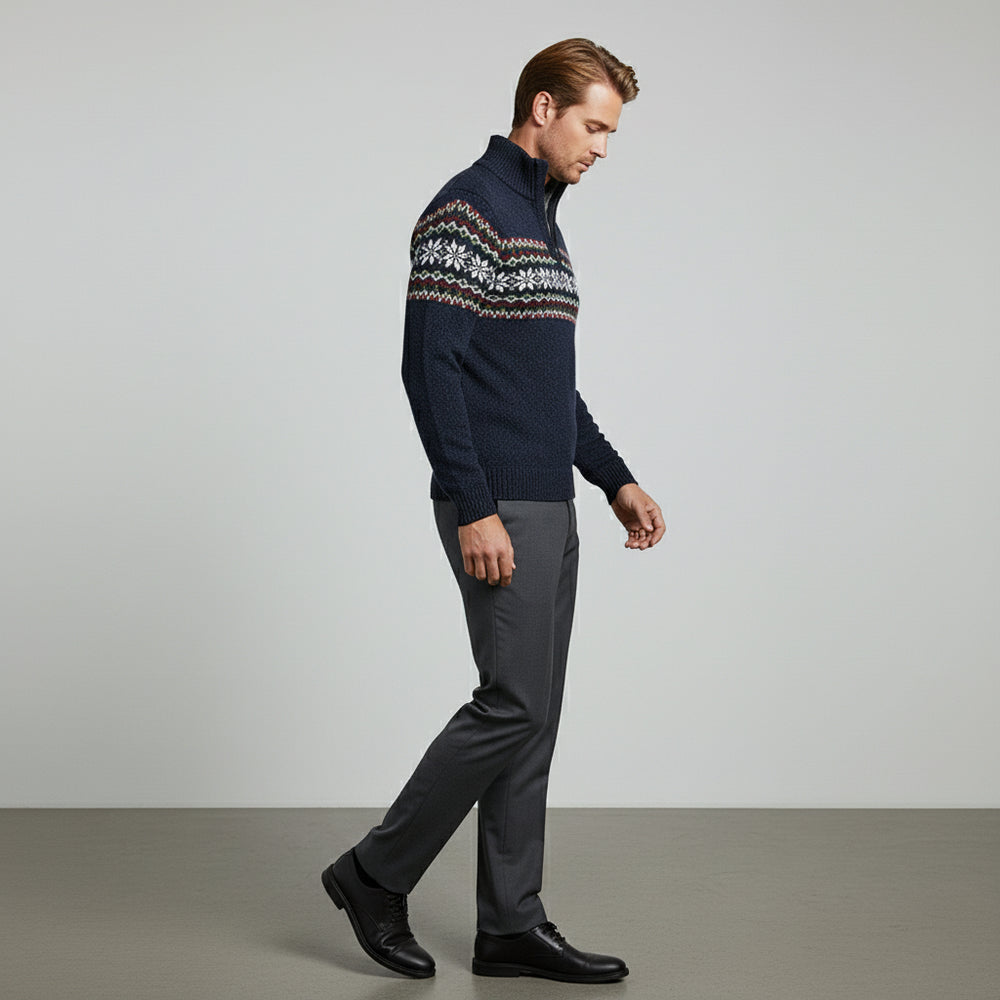 Moderner Herren Strickpullover | Reißverschluss | Stehkragen | Herbst