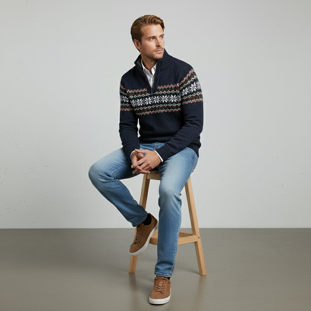 Moderner Herren Strickpullover | Reißverschluss | Stehkragen | Herbst