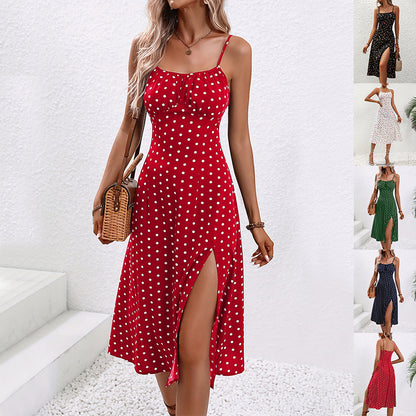 Leanne – Sommerliches Langkleid mit Polka-Dot-Muster und sexy Schlitz