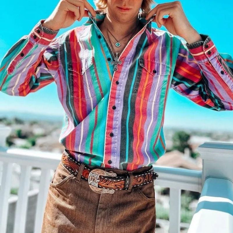 Damon – Lässiges Herrenhemd mit Retro-Print und langen Ärmeln