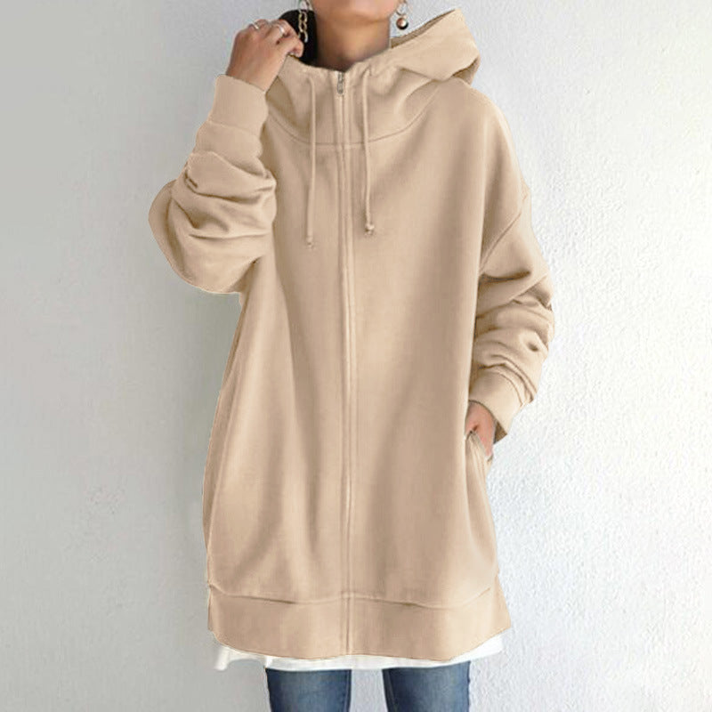 Langer Damen Hoodie mit Reißverschluss | Warm & Bequem für Winter