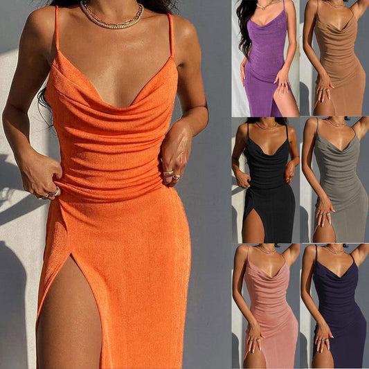 Francesca – Elegantes Damenkleid mit Schlitz und Trägern