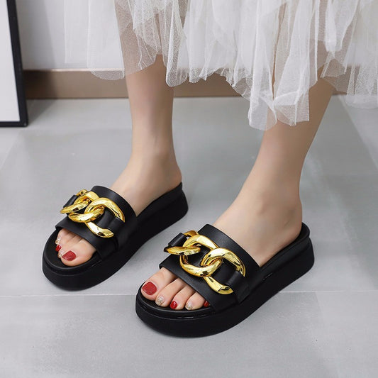 Melissa – Flache Damen-Strandsandalen mit Metallkette