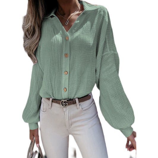 Laura – V-Ausschnitt Laternenärmel Bluse