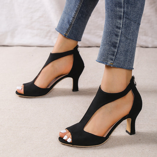 ENGEL Damen High Heels – Elegante Sandaletten mit T-Steg Design, mittelhoher Absatz & Reißverschluss