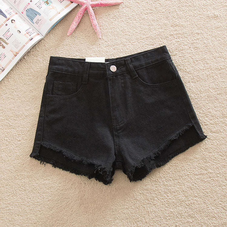 Patricia – High Waist Denim-Shorts mit Vorderseite kurz und Rückseite lang
