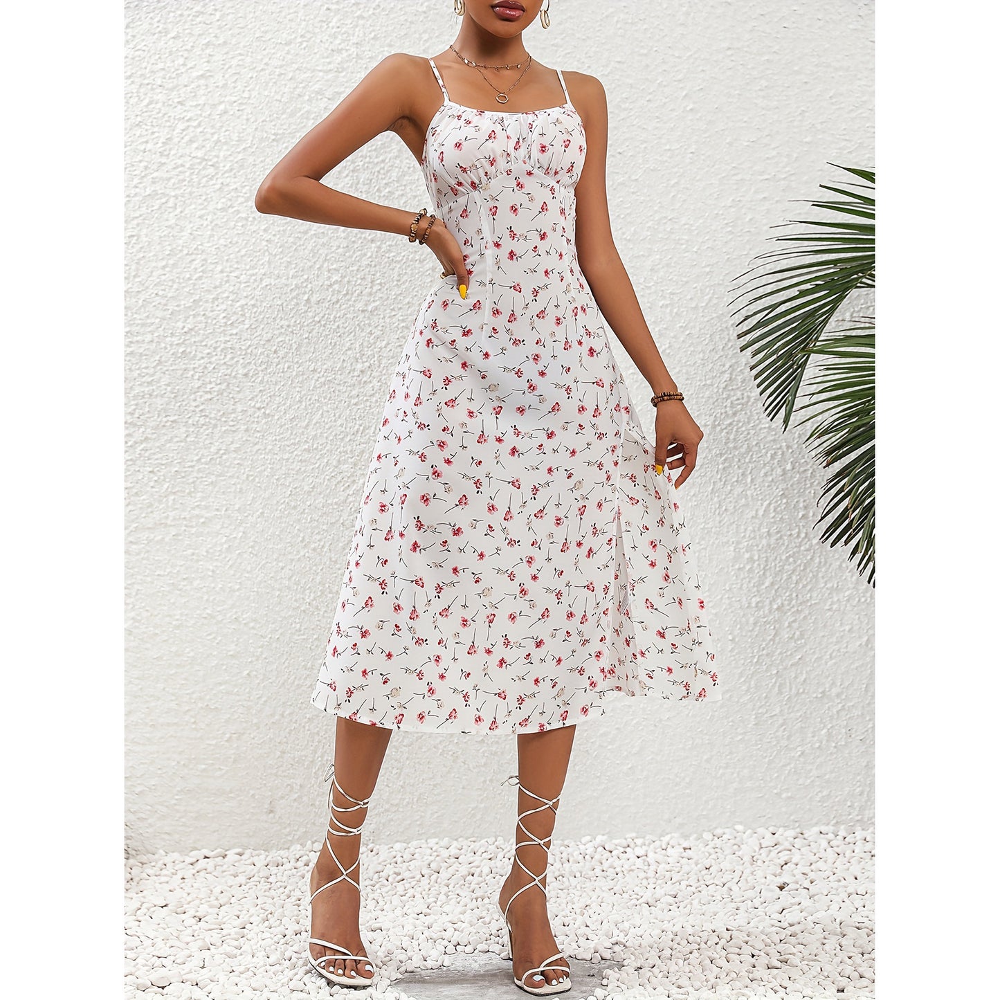 Leanne – Sommerliches Langkleid mit Polka-Dot-Muster und sexy Schlitz