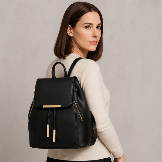 ENGEL – Damen Rucksack aus Kunstleder, Elegant & Modisch, mit Kordelzug & Goldenen Reißverschlussdetails