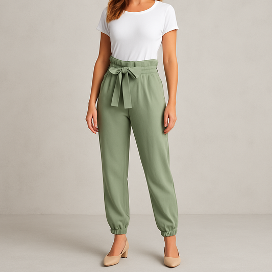 ENGEL – Damen High Waist Hose mit Bindegürtel, Elegante Paperbag Pants, Büro & Freizeit, Sommer Leicht