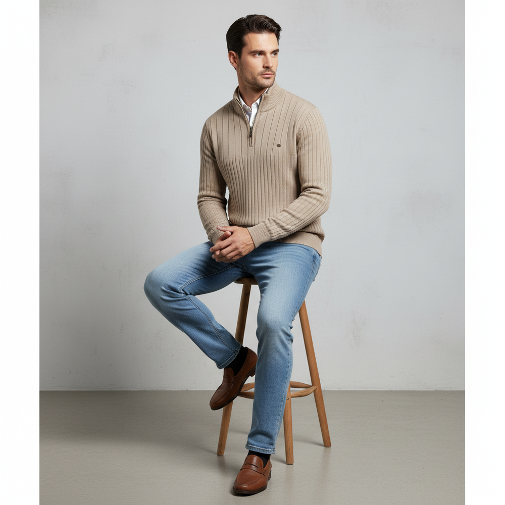 Herren Strickpullover mit Stehkragen | Halbzip | Winter