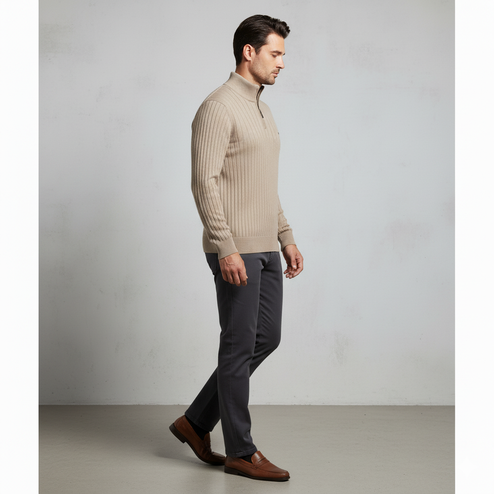 Herren Strickpullover mit Stehkragen | Halbzip | Winter