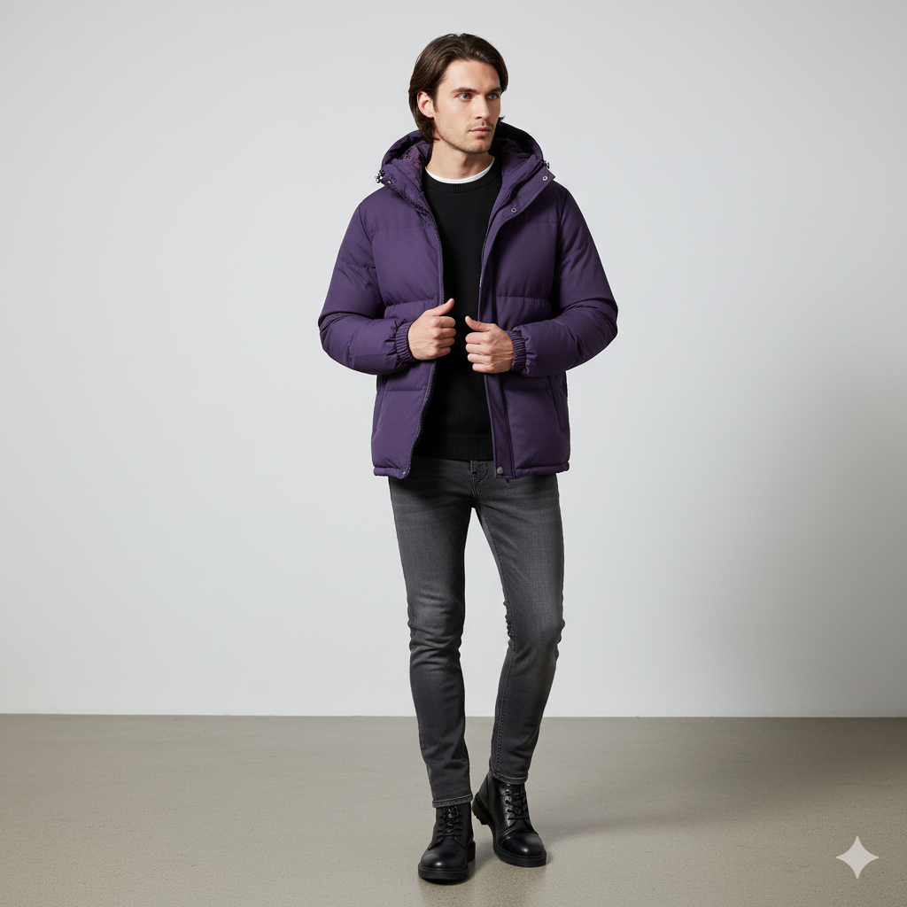 Warme Herren Steppjacke mit Kapuze | Winter Casual