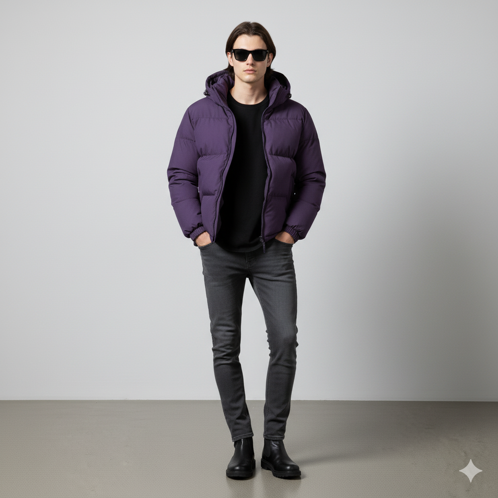 Warme Herren Pufferjacke mit Kapuze