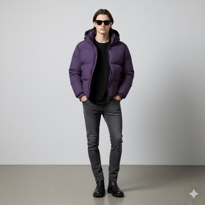 Warme Herren Steppjacke mit Kapuze | Winter Casual