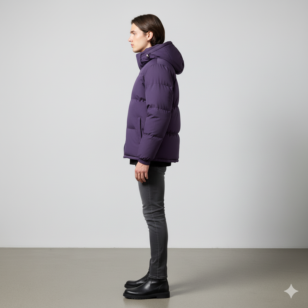 Warme Herren Pufferjacke mit Kapuze