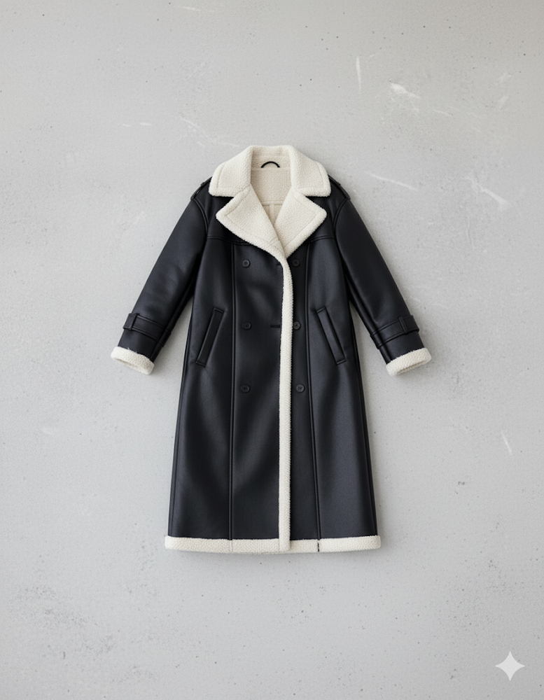 Damen Mantel aus Veganleder mit Plüschfutter | Warm & Modern