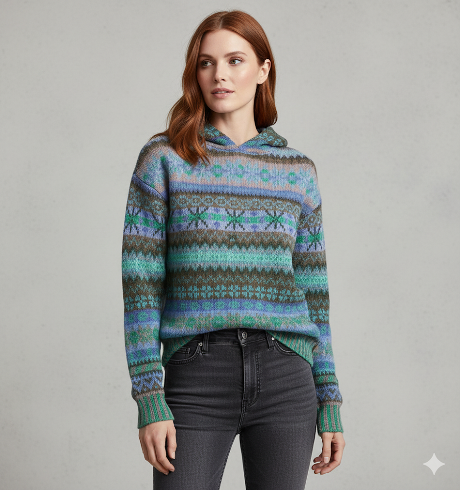 Gemusterter Damen Hoodie Pullover mit Kapuze | Winter