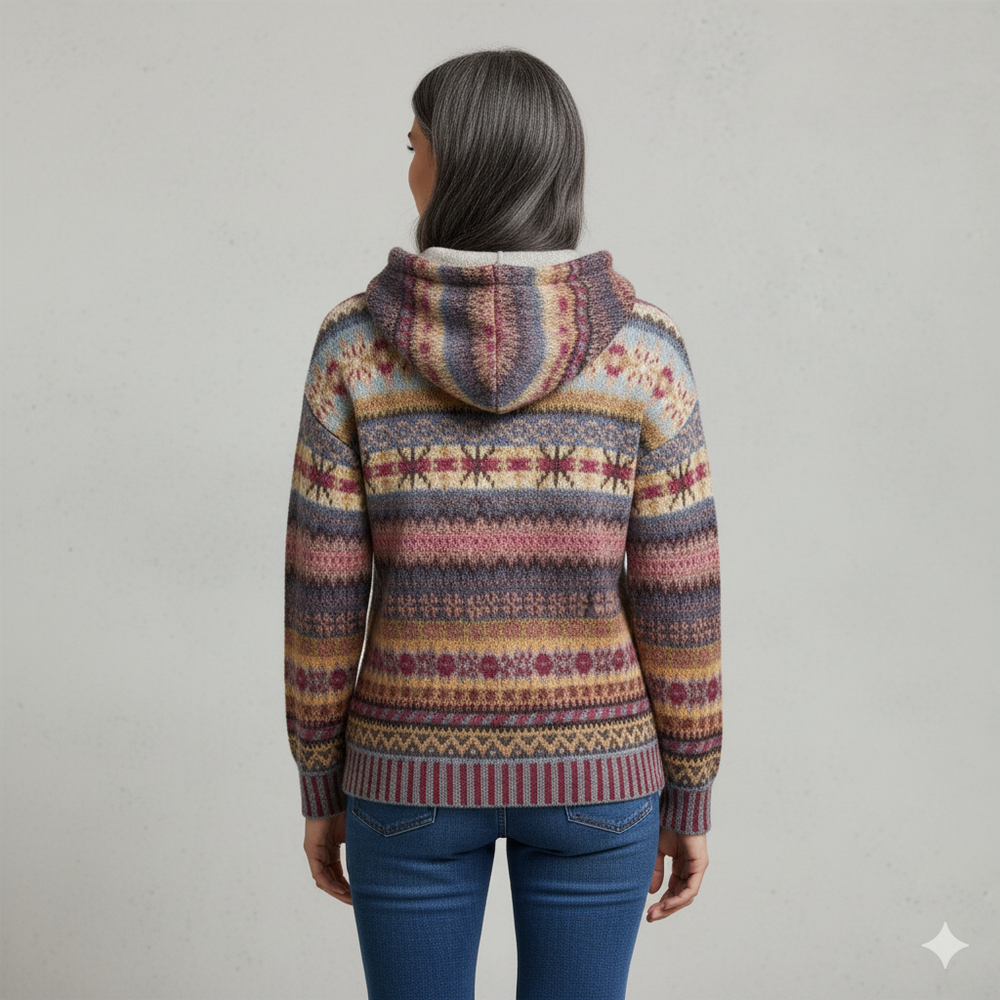 Gemusterter Damen Hoodie Pullover mit Kapuze | Winter