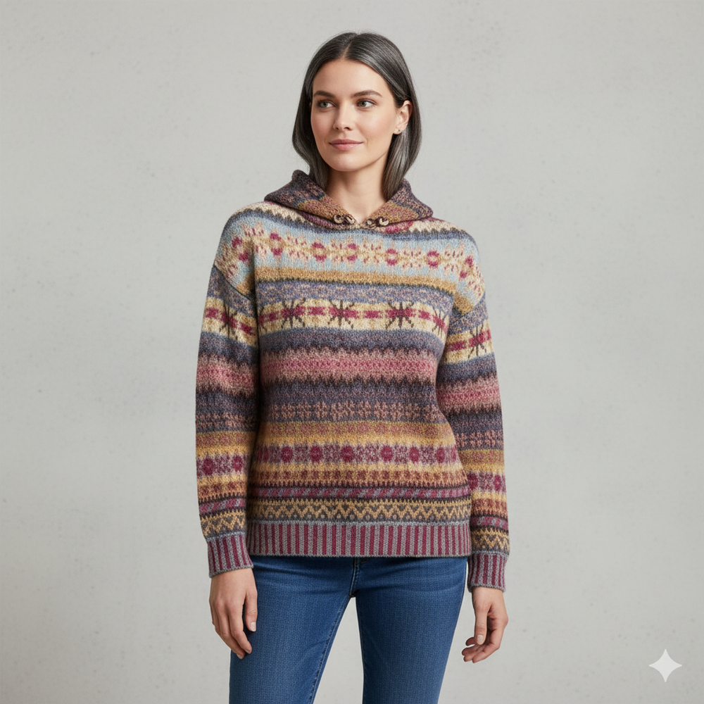 Gemusterter Damen Hoodie Pullover mit Kapuze | Winter