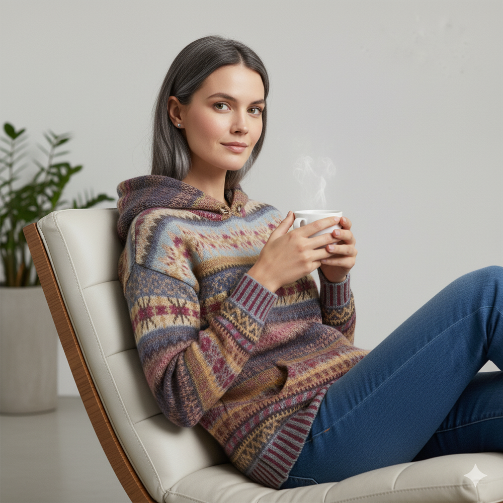 Gemusterter Damen Hoodie Pullover mit Kapuze | Winter