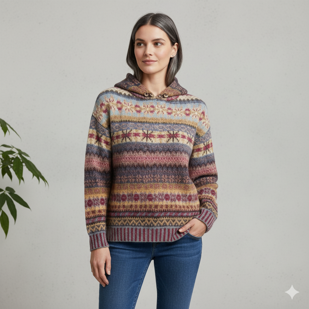 Gemusterter Damen Hoodie Pullover mit Kapuze | Winter