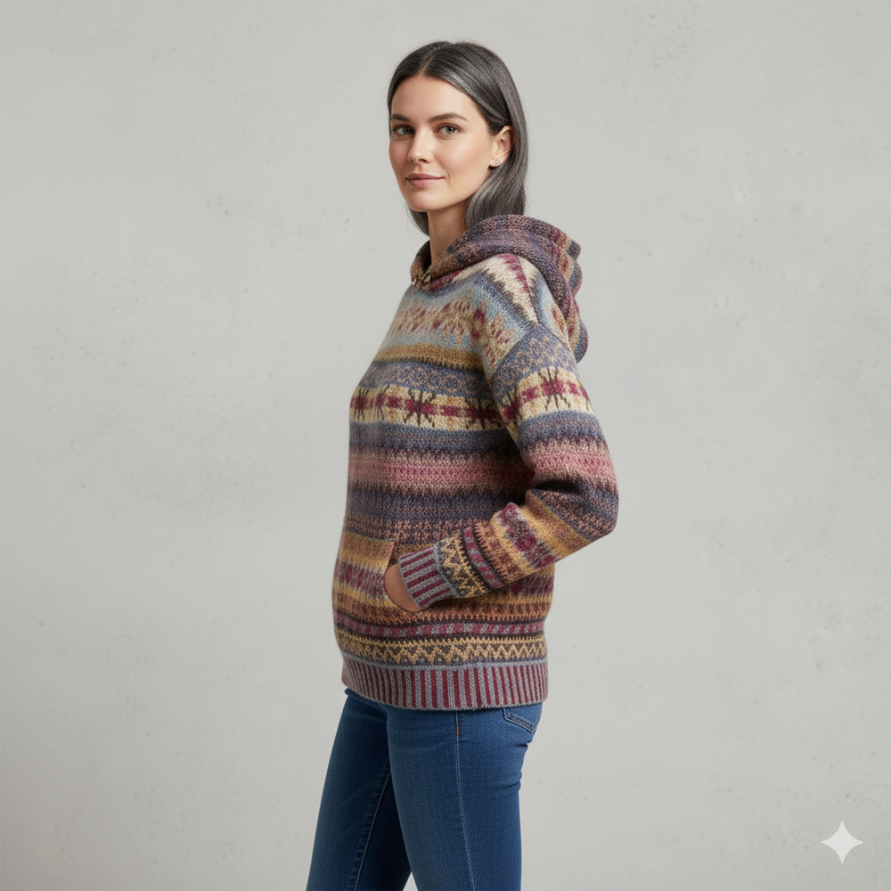 Gemusterter Damen Hoodie Pullover mit Kapuze | Winter