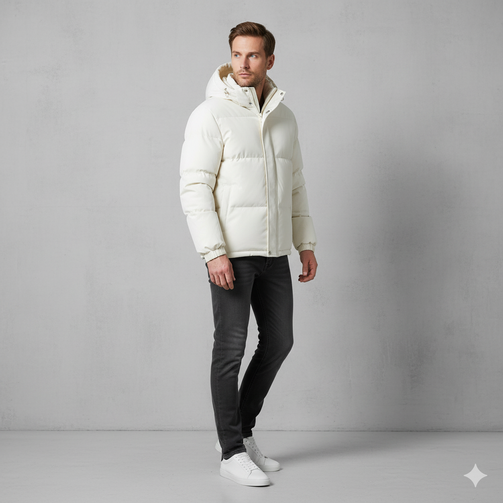 Warme Herren Pufferjacke mit Kapuze