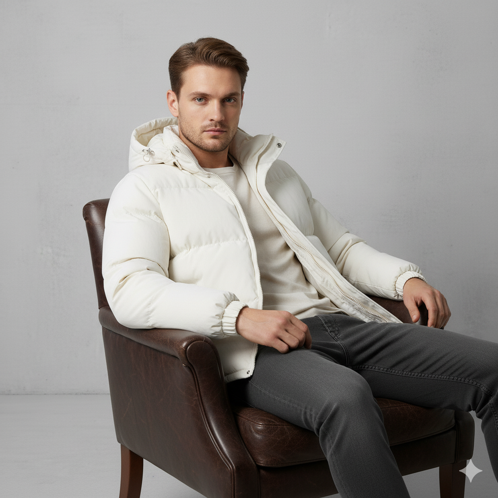 Warme Herren Pufferjacke mit Kapuze