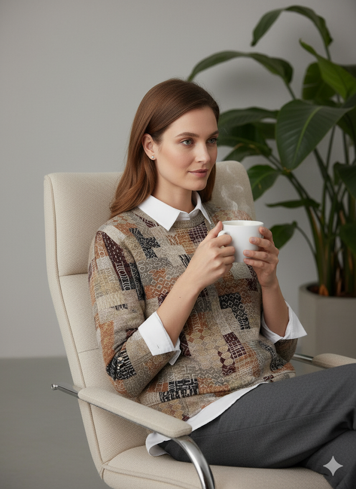 Damen Strickpullover mit Blumenmuster | Locker & Elegant