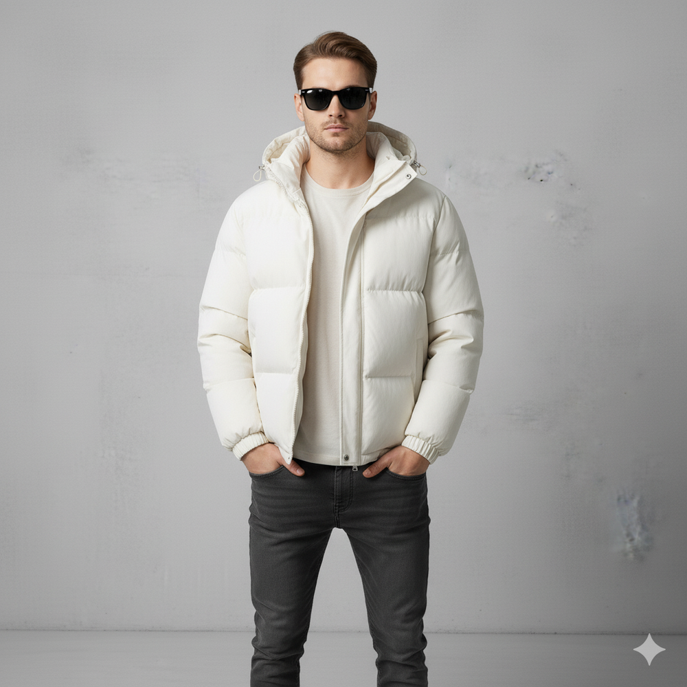Warme Herren Pufferjacke mit Kapuze