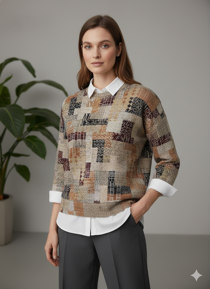 Damen Strickpullover mit Blumenmuster | Locker & Elegant