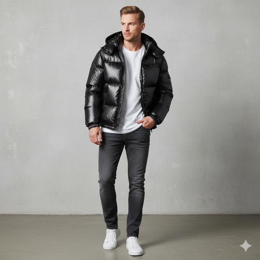 Herren Pufferjacke mit Kapuze | Winter | Warm & Modern