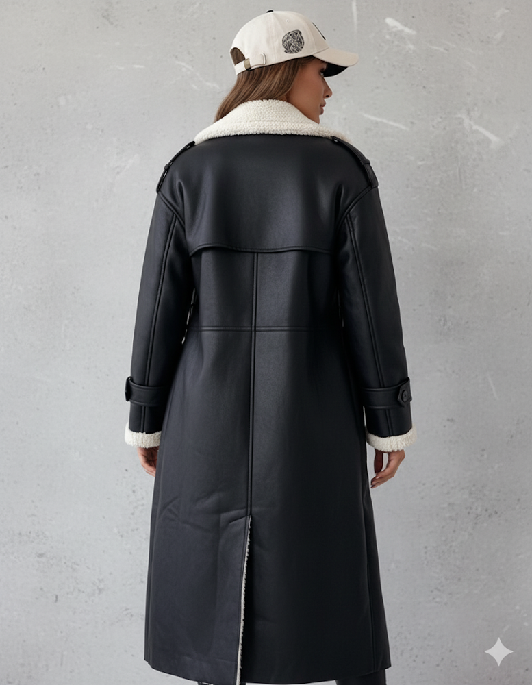 Damen Mantel aus Veganleder mit Plüschfutter | Warm & Modern