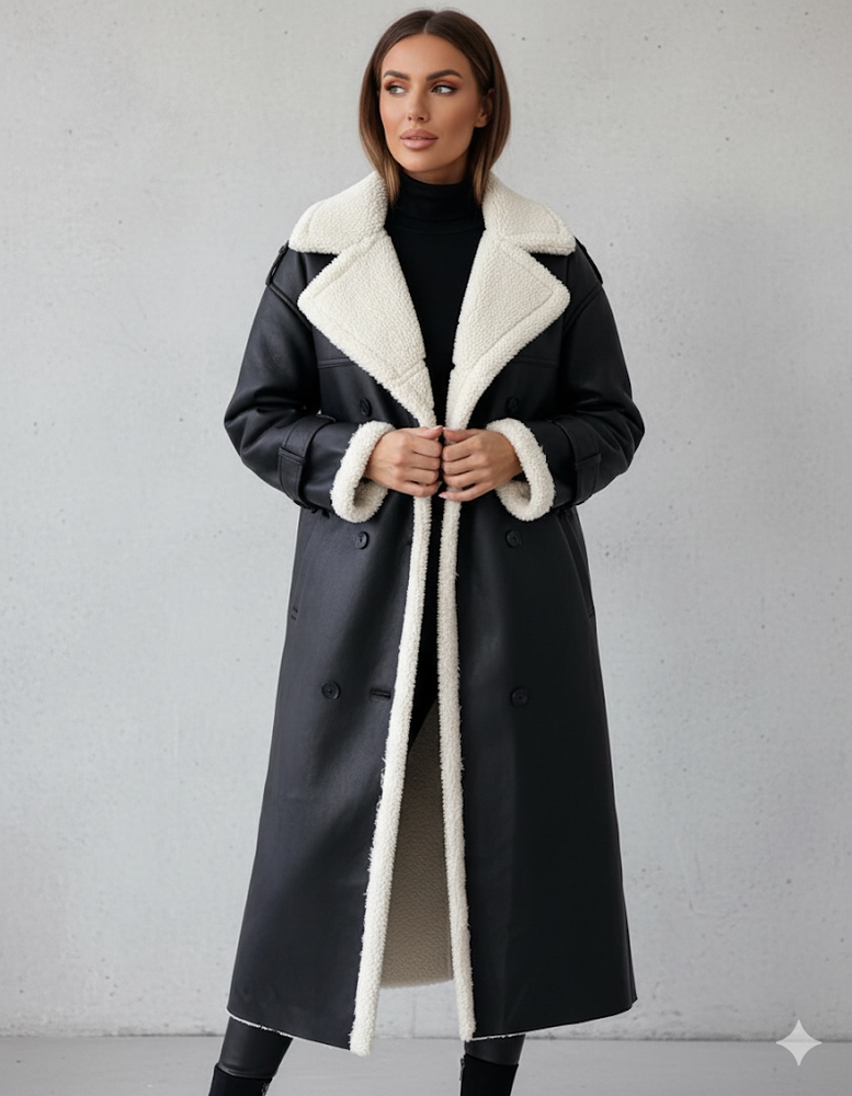 Damen Mantel aus Veganleder mit Plüschfutter | Warm & Modern