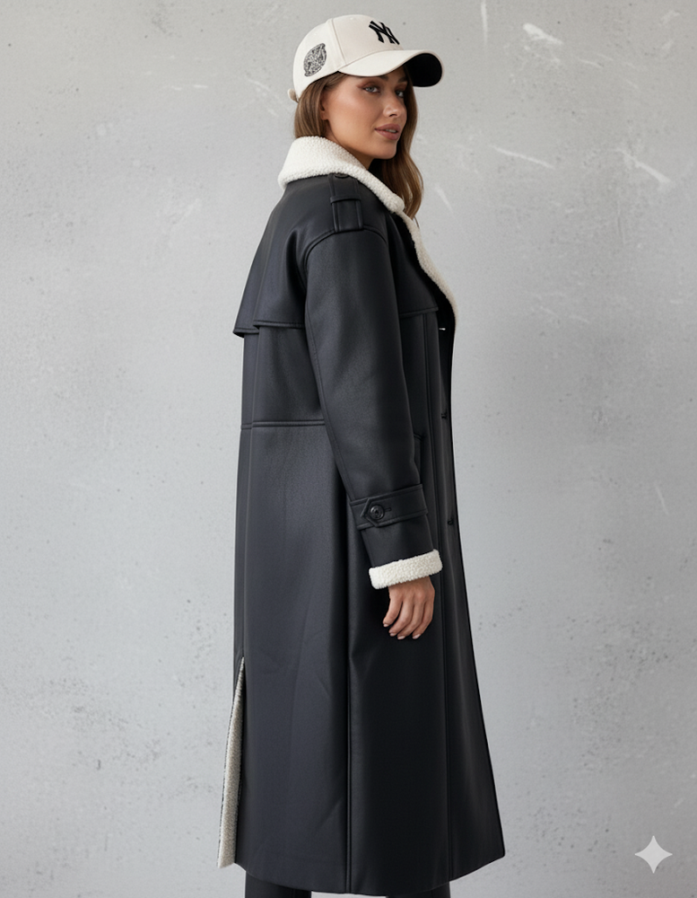 Damen Mantel aus Veganleder mit Plüschfutter | Warm & Modern