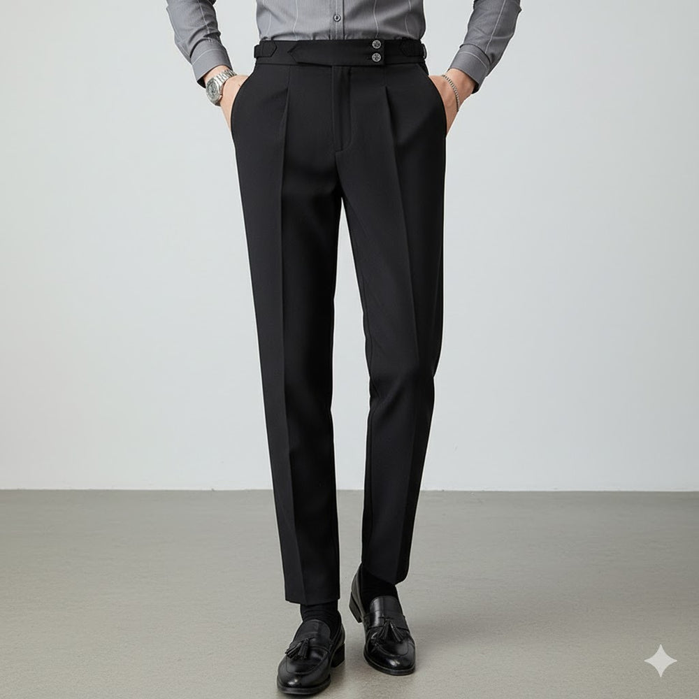 Herren Bundfaltenhose elegant | Moderner Slim Fit mit Doppelverschluss