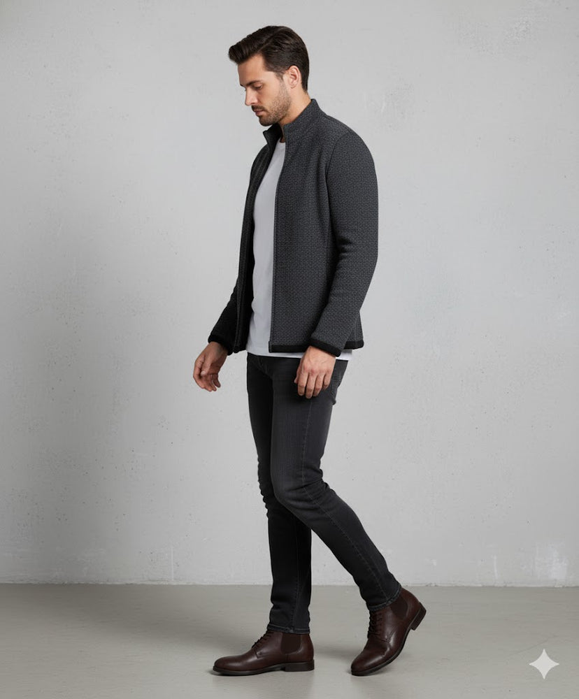 Herren Strickjacke mit Stehkragen | Slim Fit | Winter