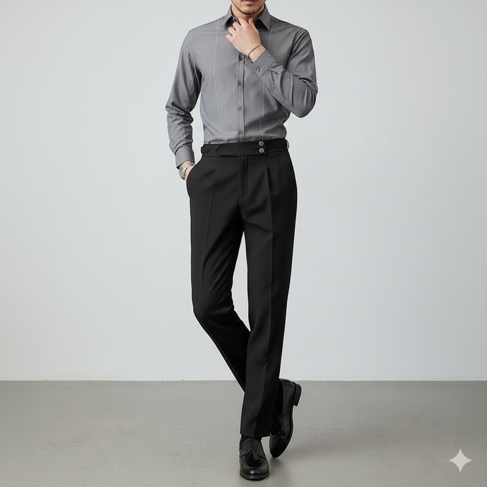 Herren Bundfaltenhose elegant | Moderner Slim Fit mit Doppelverschluss