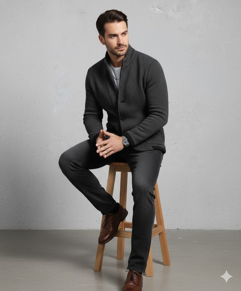 Herren Strickjacke mit Stehkragen | Slim Fit | Winter