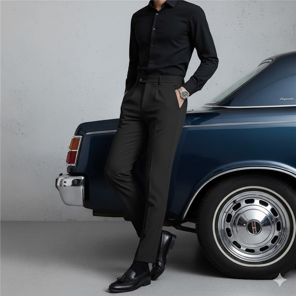 Herren Bundfaltenhose elegant | Moderner Slim Fit mit Doppelverschluss