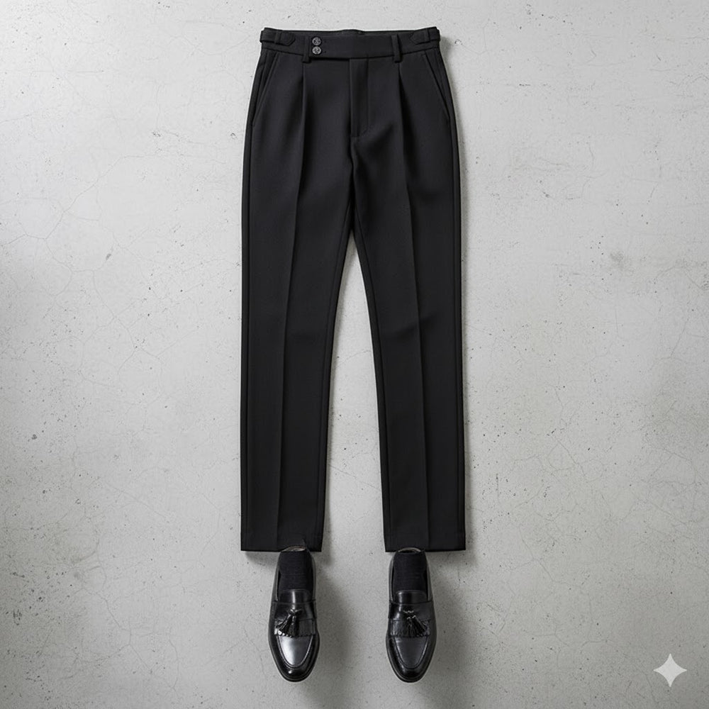 Herren Bundfaltenhose elegant | Moderner Slim Fit mit Doppelverschluss