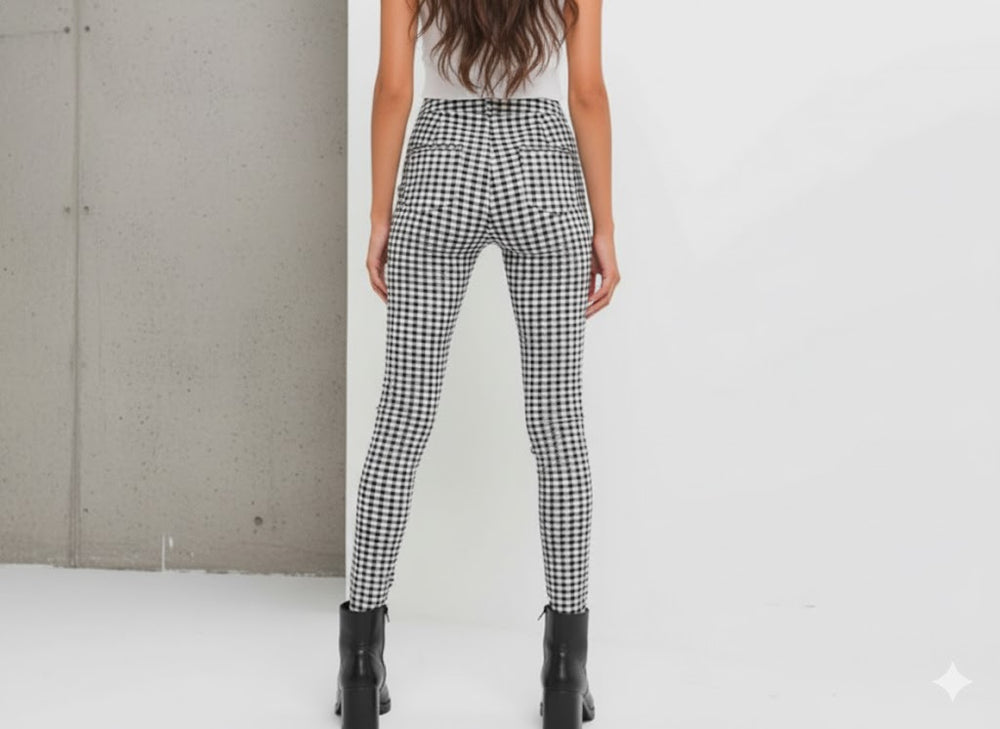 Damen Karohose Slim Fit | Hoher Bund & Figurbetont