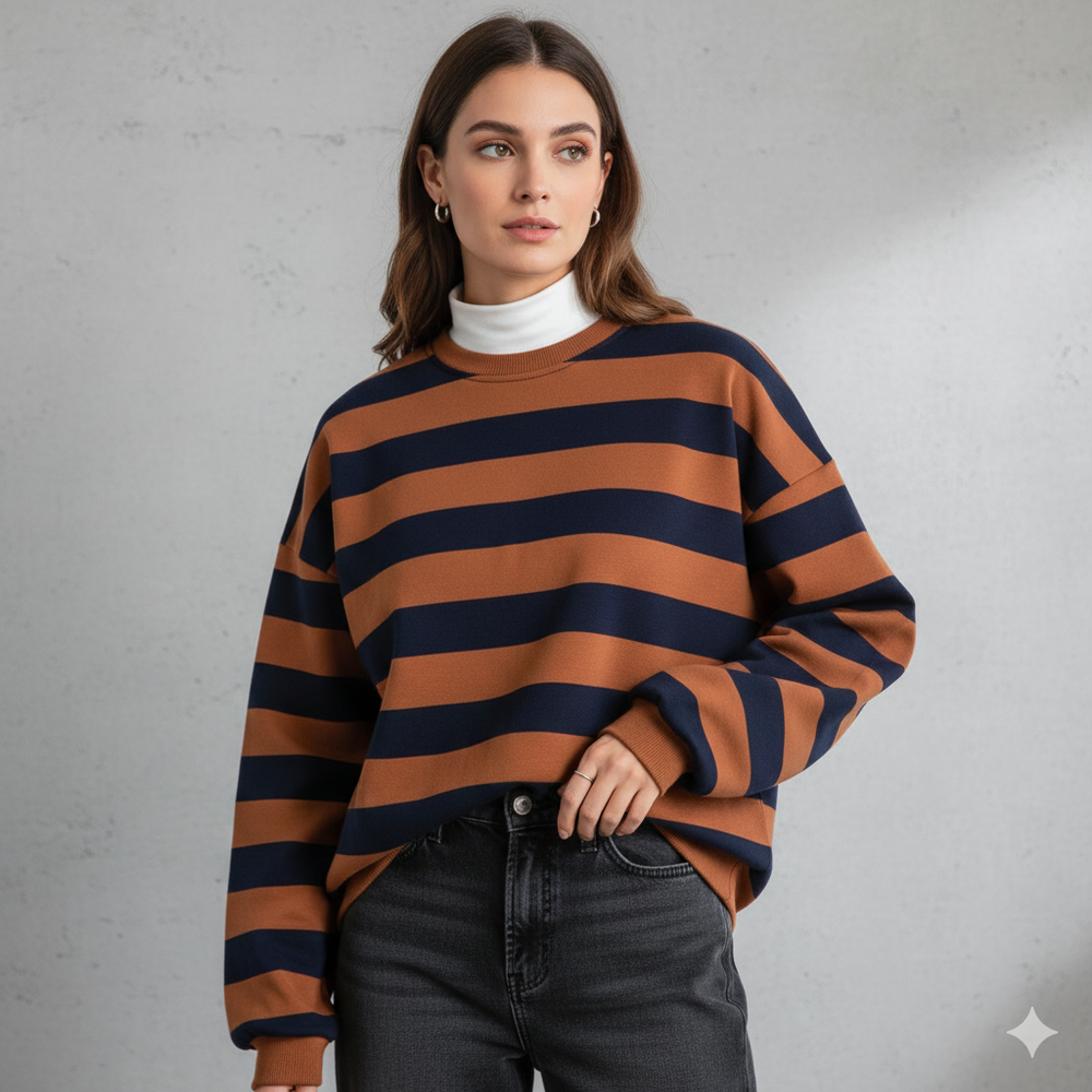 Damen Pullover Kuschelig Lässig | Gestreift | Rundhals