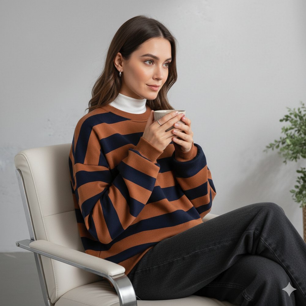 Damen Pullover Kuschelig Lässig | Gestreift | Rundhals