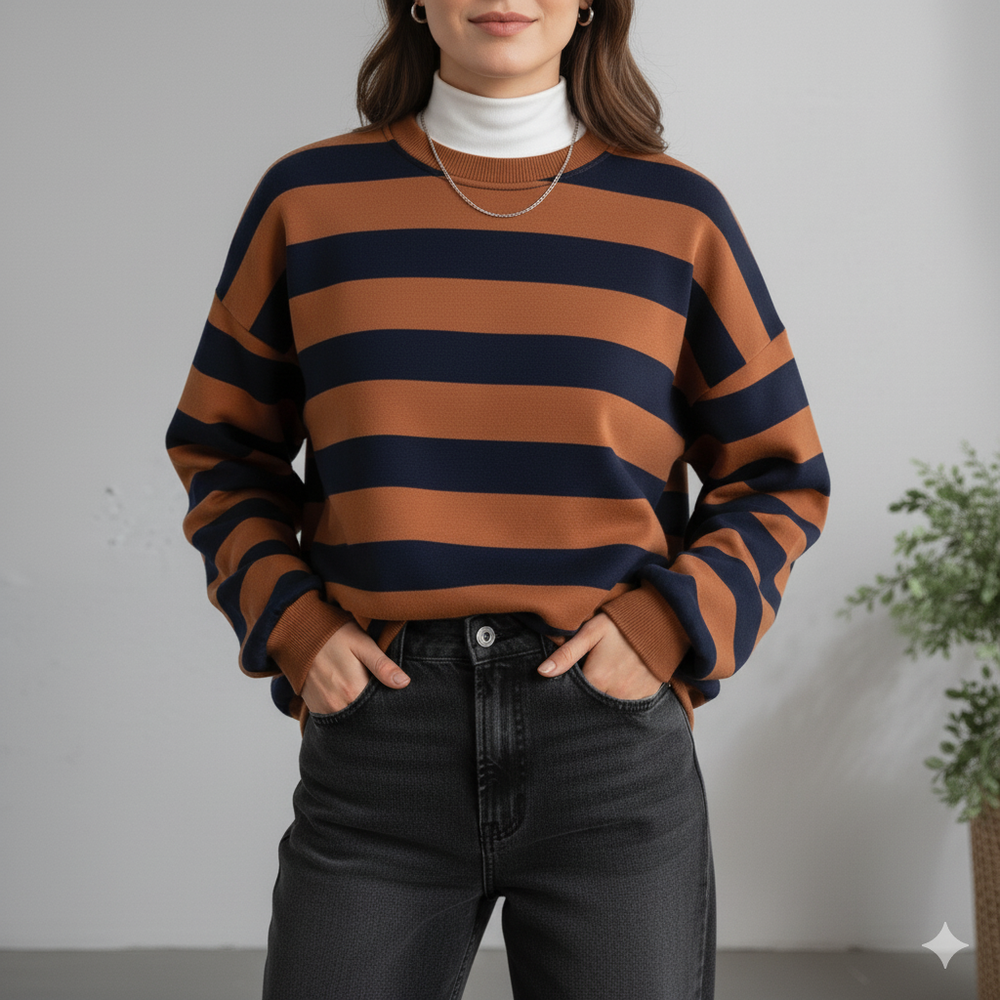 Damen Pullover Kuschelig Lässig | Gestreift | Rundhals