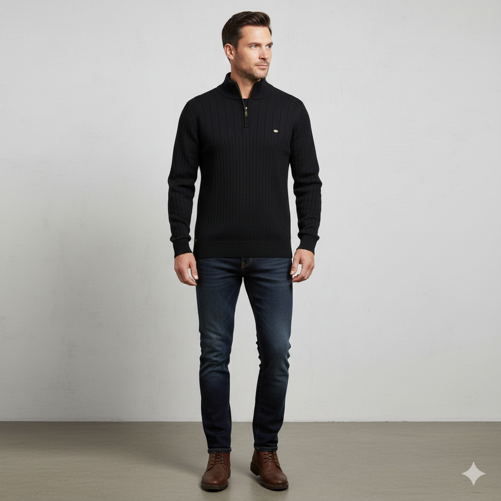 Herren Strickpullover mit Stehkragen | Halbzip | Winter