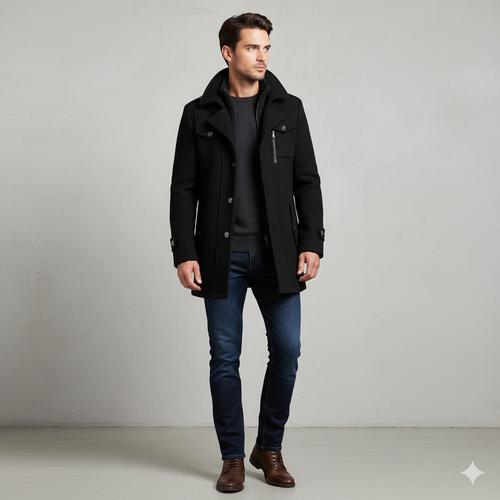 Eleganter Herren Wollmantel mit Stehkragen | Winter | Warm