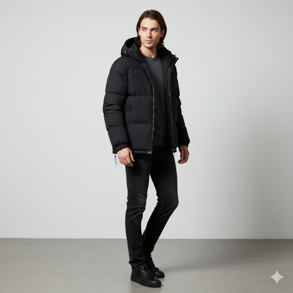 Warme Herren Steppjacke mit Kapuze | Winter Casual