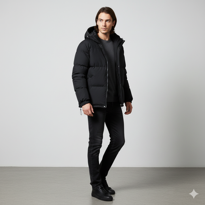 Warme Herren Steppjacke mit Kapuze | Winter Casual